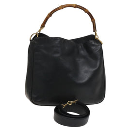 GUCCI Bamboo Hand Bag Leather 2way Navy Gold 001 3444 1638 Auth BA3439