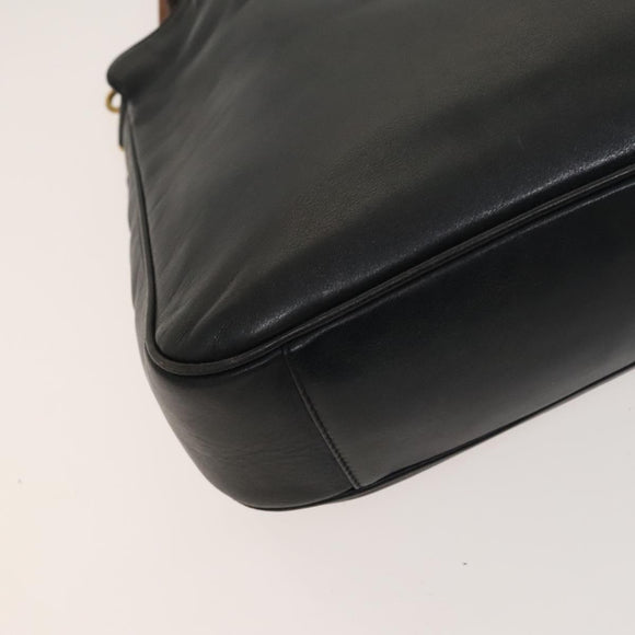 GUCCI Bamboo Hand Bag Leather 2way Navy Gold 001 3444 1638 Auth BA3439