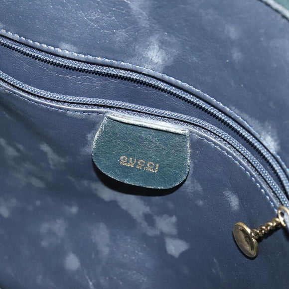 GUCCI Bamboo Hand Bag Leather 2way Navy Gold 001 3444 1638 Auth BA3439