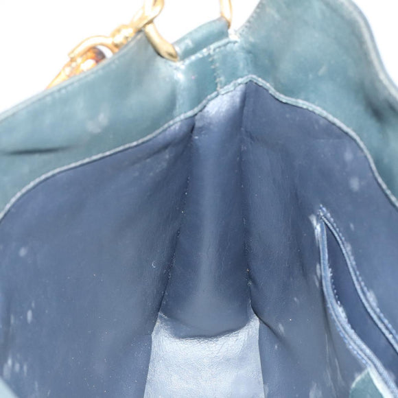 GUCCI Bamboo Hand Bag Leather 2way Navy Gold 001 3444 1638 Auth BA3439