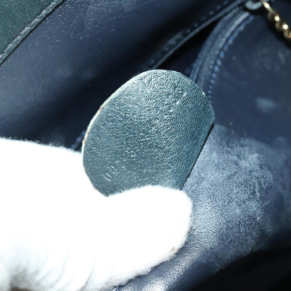 GUCCI Bamboo Hand Bag Leather 2way Navy Gold 001 3444 1638 Auth BA3439