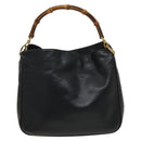 GUCCI Bamboo Hand Bag Leather 2way Navy Gold 001 3444 1638 Auth BA3439-13