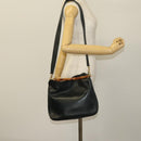 GUCCI Bamboo Hand Bag Leather 2way Navy Gold 001 3444 1638 Auth BA3439-21