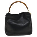 GUCCI Bamboo Hand Bag Leather 2way Navy Gold 001 3444 1638 Auth BA3439-2