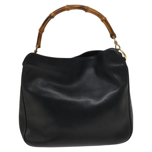 GUCCI Bamboo Hand Bag Leather 2way Navy Gold 001 3444 1638 Auth BA3439
