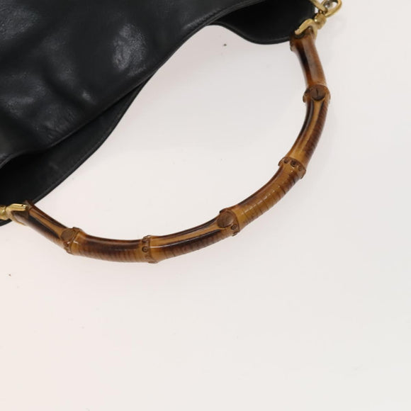 GUCCI Bamboo Hand Bag Leather 2way Navy Gold 001 3444 1638 Auth BA3439