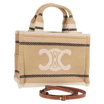 CELINE Triomphe Small Cabas Tice Tote Bag Canvas Beige Gold Auth BA3442SM