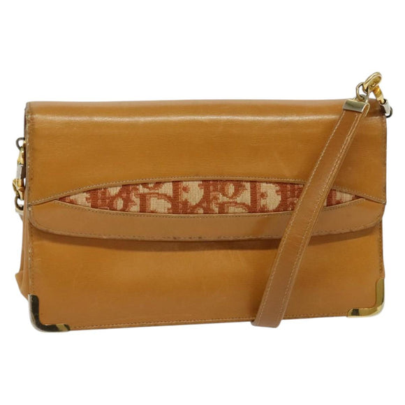 Christian Dior Shoulder Bag Leather Beige Gold Auth BA3445