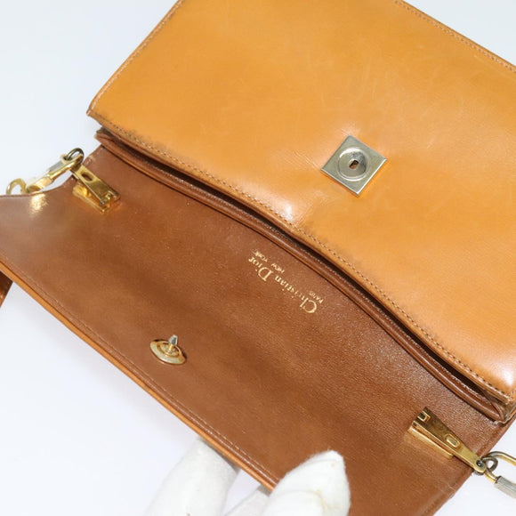 Christian Dior Shoulder Bag Leather Beige Gold Auth BA3445