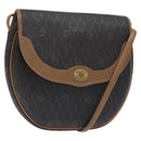 Christian Dior Honeycomb Canvas Shoulder Bag PVC Leather Black Gold Auth BA3446-1