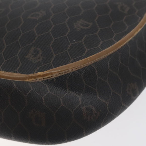 Christian Dior Honeycomb Canvas Shoulder Bag PVC Leather Black Gold Auth BA3446