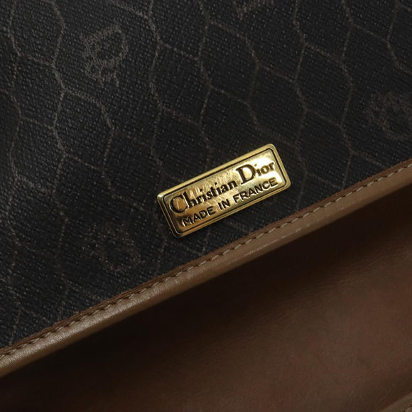 Christian Dior Honeycomb Canvas Shoulder Bag PVC Leather Black Gold Auth BA3446