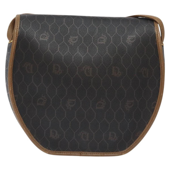 Christian Dior Honeycomb Canvas Shoulder Bag PVC Leather Black Gold Auth BA3446