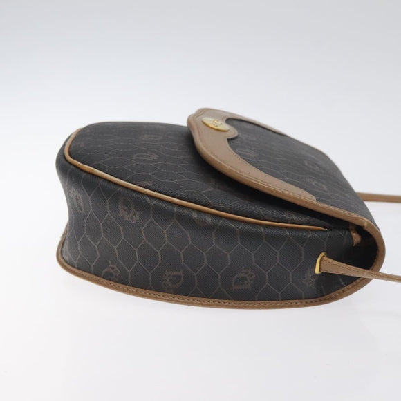 Christian Dior Honeycomb Canvas Shoulder Bag PVC Leather Black Gold Auth BA3446