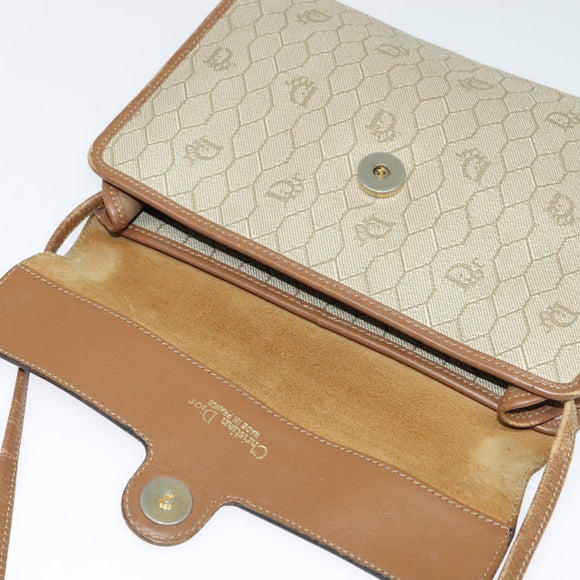 Christian Dior Honeycomb Canvas Shoulder Bag PVC Beige Auth BA3448