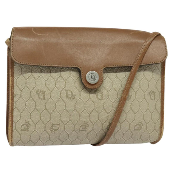 Christian Dior Honeycomb Canvas Umhängetasche PVC Beige Auth BA3448
