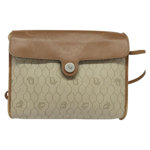 Christian Dior Honeycomb Canvas Shoulder Bag PVC Beige Auth BA3448