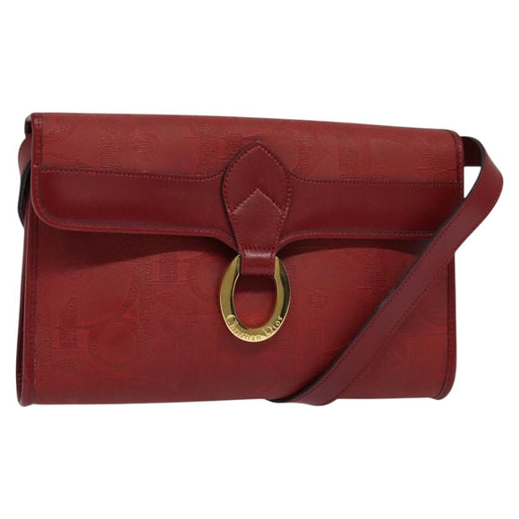 Christian Dior Trotter Canvas Shoulder Bag Red Gold Auth BA3450