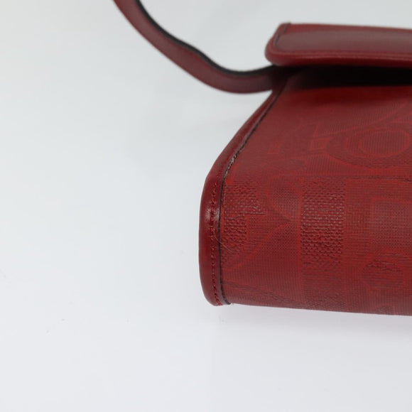 Christian Dior Trotter Canvas Shoulder Bag Red Gold Auth BA3450