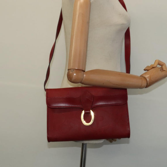 Christian Dior Trotter Canvas Shoulder Bag Red Gold Auth BA3450