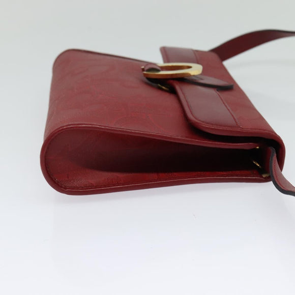 Christian Dior Trotter Canvas Shoulder Bag Red Gold Auth BA3450