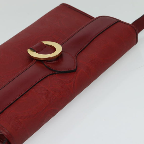 Christian Dior Trotter Canvas Shoulder Bag Red Gold Auth BA3450