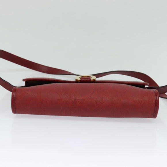 Christian Dior Trotter Canvas Shoulder Bag Red Gold Auth BA3450