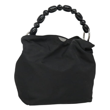 Christian Dior Maris Pearl Hand Bag Nylon Black Silver Auth BA3451