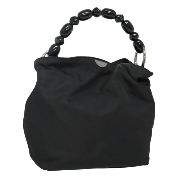 Christian Dior Maris Pearl Hand Bag Nylon Black Silver Auth BA3451