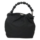 Christian Dior Maris Pearl Hand Bag Nylon Black Silver Auth BA3451-13