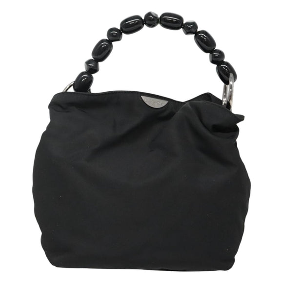 Christian Dior Maris Pearl Hand Bag Nylon Black Silver Auth BA3451