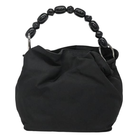 Christian Dior Maris Pearl Hand Bag Nylon Black Silver Auth BA3451