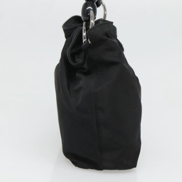 Christian Dior Maris Pearl Hand Bag Nylon Black Silver Auth BA3451