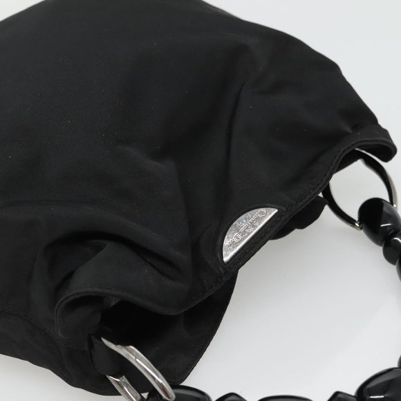 Christian Dior Maris Pearl Hand Bag Nylon Black Silver Auth BA3451