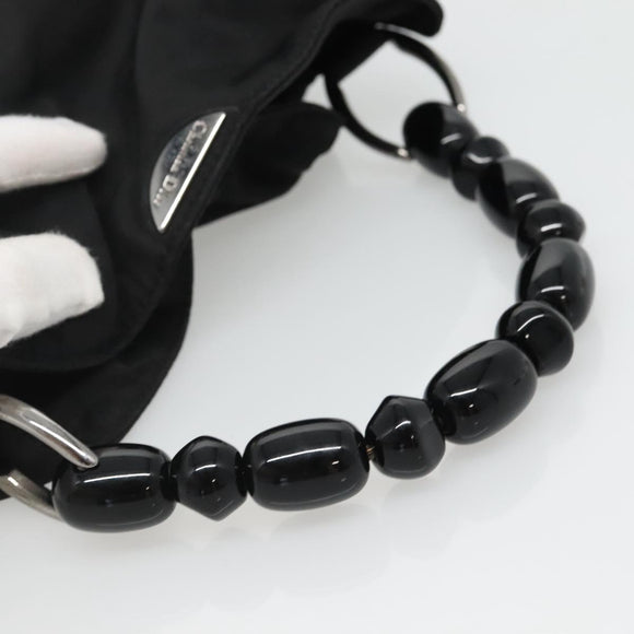 Christian Dior Maris Pearl Hand Bag Nylon Black Silver Auth BA3451