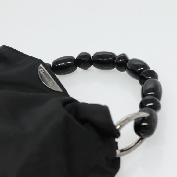 Christian Dior Maris Pearl Hand Bag Nylon Black Silver Auth BA3451