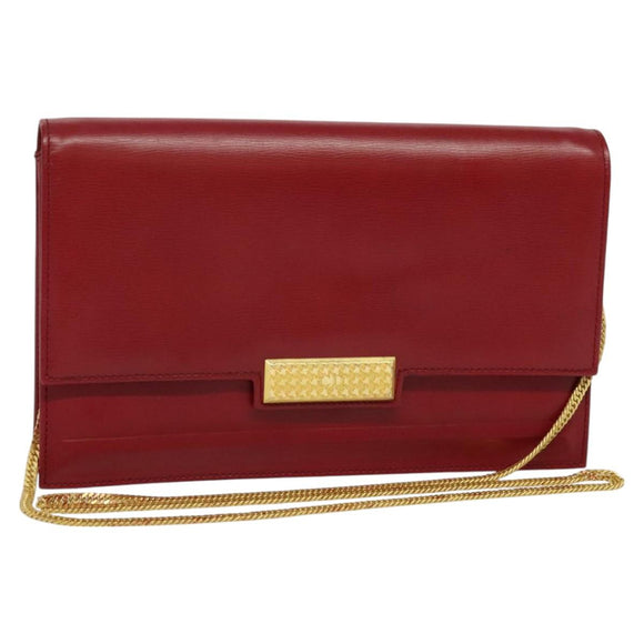 Christian Dior Chain Shoulder Bag Leather Red Gold Auth BA3452