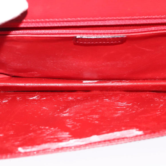 Christian Dior Chain Shoulder Bag Leather Red Gold Auth BA3452