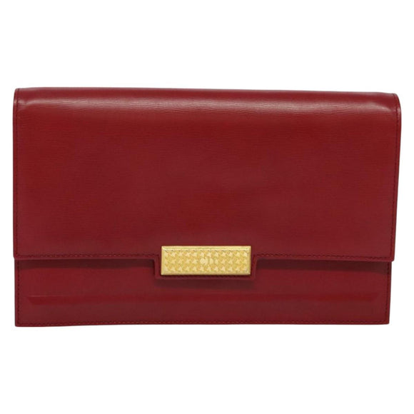 Christian Dior Chain Shoulder Bag Leather Red Gold Auth BA3452