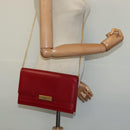 Christian Dior Chain Shoulder Bag Leather Red Gold Auth BA3452-21