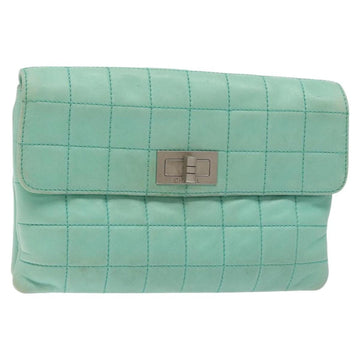 CHANEL Choco Bar Clutch Bag Lamb Skin Peppermint CC Auth BA3453