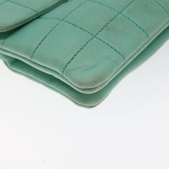 CHANEL Choco Bar Clutch Bag Lamb Skin Peppermint CC Auth BA3453
