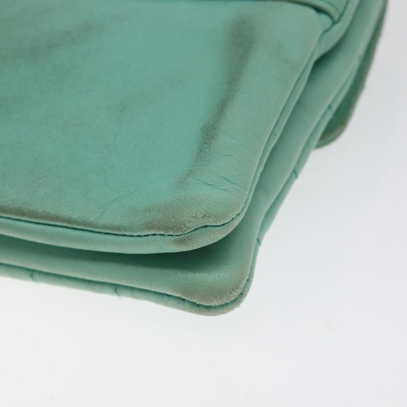 CHANEL Choco Bar Clutch Bag Lamb Skin Peppermint CC Auth BA3453