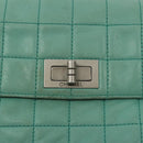 CHANEL Choco Bar Clutch Bag Lamb Skin Peppermint CC Auth BA3453-14