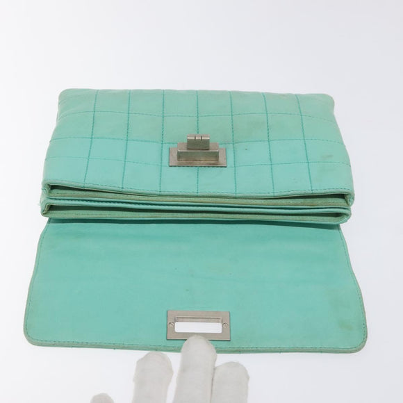 CHANEL Choco Bar Clutch Bag Lamb Skin Peppermint CC Auth BA3453