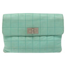 CHANEL Choco Bar Clutch Bag Lamb Skin Peppermint CC Auth BA3453-2