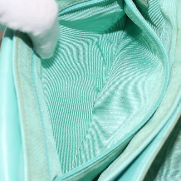 CHANEL Choco Bar Clutch Bag Lamb Skin Peppermint CC Auth BA3453