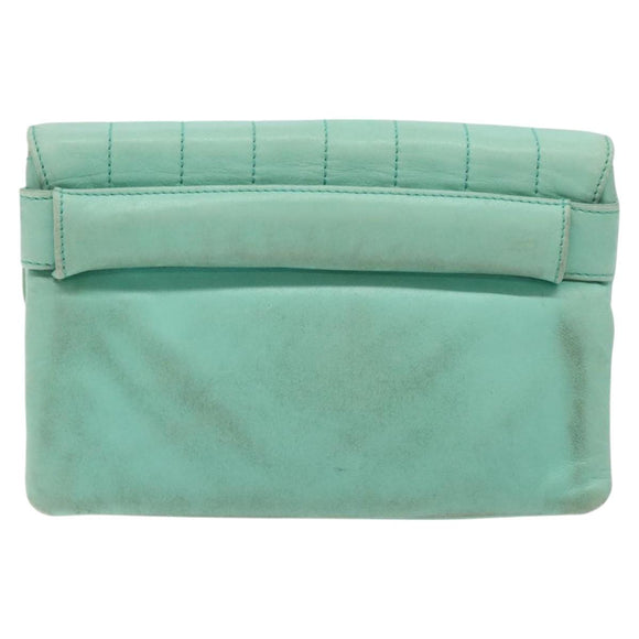 CHANEL Choco Bar Clutch Bag Lamb Skin Peppermint CC Auth BA3453