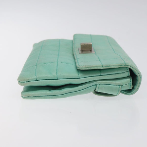 CHANEL Choco Bar Clutch Bag Lamb Skin Peppermint CC Auth BA3453