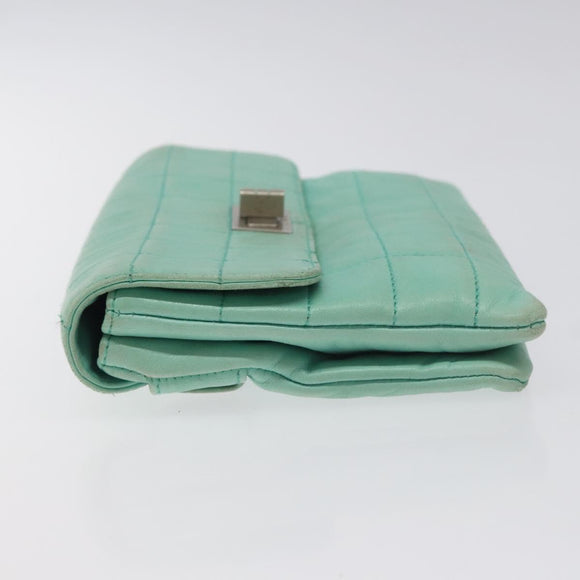 CHANEL Choco Bar Clutch Bag Lamb Skin Peppermint CC Auth BA3453